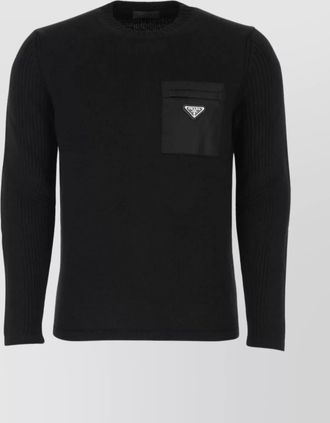 Prada wool crew neck sweater with ribbed cuffs and hem