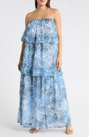 Sugarlips Tierra Floral Briary Strapless Dress in Blues at Nordstrom, Size 1 X
