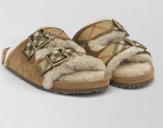 Burberry shearling trim check slippers