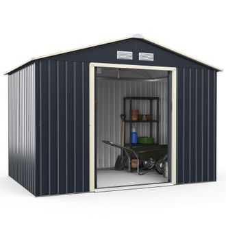 Costway Costway 9.2FT x 6.5FT Outdoor Storage Shed Large Organizer House Double Sliding Door in Grey