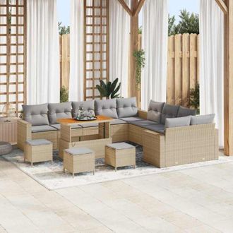 vidaXL Conjunto De Sof&aacute; De Jard&iacute;n Con Coj&iacute;n 14 Pcs Beige Y Gris Claro Vidaxl