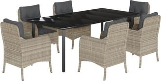 vidaXL 7 Piece Garden Dining Set with Cushions Light Grey Poly Rattan vidaXL