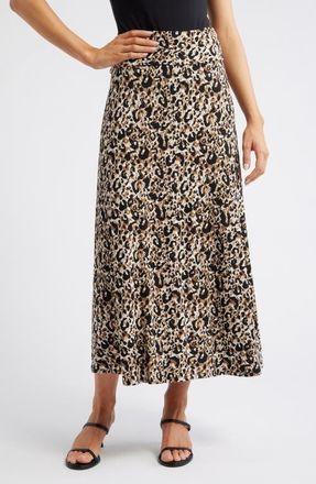 Loveappella Roll Top Leopard Print Maxi Skirt in Brown at Nordstrom, Size X-Large