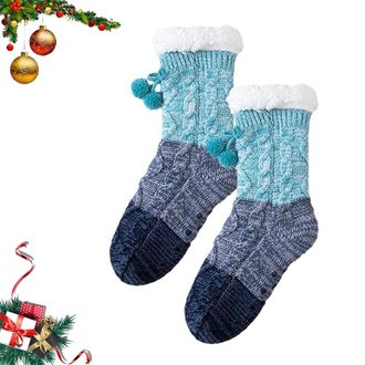 Generic Knitted Ultra-thick Slipper Home Socks,Tri-color Knit Slipper Socks Women, Womens Fluffy for Indoor, Lounge Wear ( g)