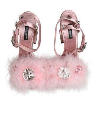 Dolce & Gabbana Womens Pink Sequined Ankle Strap Sandals Shoes Se+vi+turkey Feather