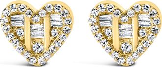 House of Brilliance Silver 1/2 Cttw Round and Baguette Diamond Composite Heart Shaped Stud Earring in Yellow at Nordstrom