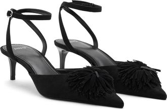 Mango Pompom Ankle Strap Kitten Heel Pump in Black at Nordstrom, Size 38