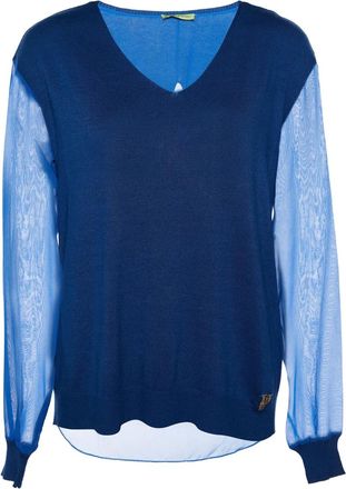 Versace sheer-sleeve sweater - Blue