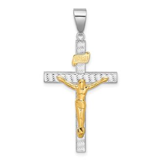Diamond2Deal 14k Two-tone Gold Polished and Diamond-cut Crucifix Pendant