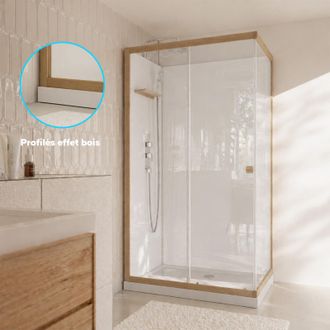 Aurlane Cabina De Ducha 110x80x200/230cm Efecto Madera Y Blanca - Plato Ducha Bajo