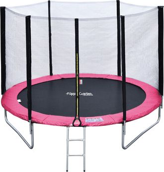 Happy Garden Cama El&aacute;stica De 245cm Reversible Rosa/gris, Pack Trampol&iacute;n Canberra + Red De Seguridad + Escalera + Lona + Kit De Anclaje