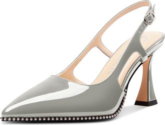 Castamere Womens Slingback Chunky High Heels Close Pointed Toe Dressy Pumps Wedding Party Shoes 9 CM Heels Grey 6.5 UK