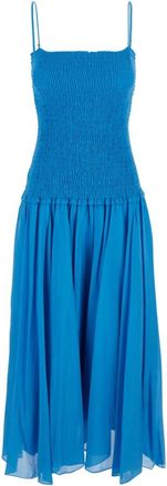 Tory Burch Jurk met lange lengte en vierkante halslijn - Dames - Casual kleedjes - Blauw - L - Katoen - Kleedjes