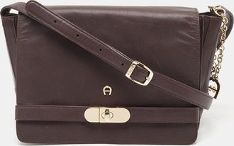 Aigner Burgundy Leather Turnlock Flap Shoulder Bag