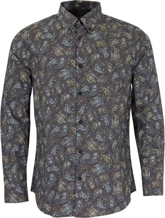 Lords of Harlech Morris Button-Up Shirt in Madrid Paisley Smoke at Nordstrom, Size Xx-Large