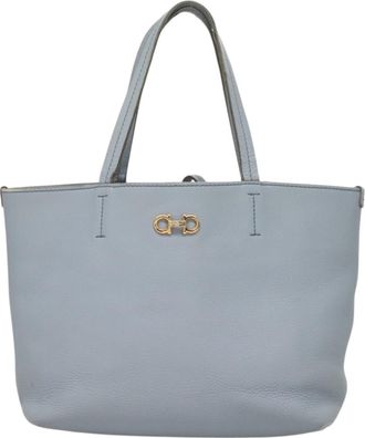 Ferragamo Gancini Blue Leather Tote Bag (Pre-Owned)