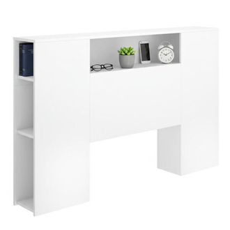 Dmora Testiera Letto Bonner, Vani Libreria, Piazza e Mezza, Matrimoniale, Colore Struttura, 23x157 cm Bianco