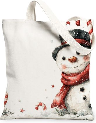 Generic Snow Man Canvas Tote Bags, Cute Holiday Snow Man Design Reusable Shopping Bags, Festive Winter Lightweight Washable Shoulder Strap Canvas for Gift, Tr
