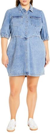 City Chic Remi Denim Minidress in Light Wash at Nordstrom