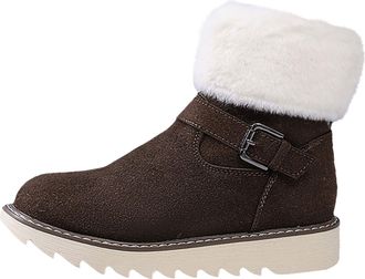 Generic Women Boots Size 3 Buckle Boots With Side Zipper and Fleece Lined Cotton Fur Lined Snow Boots Women (Coffee, 5.5)