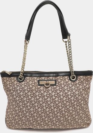 DKNY Dkny Bryant Beige/black Signature Canvas And Leather Shoulder Bags