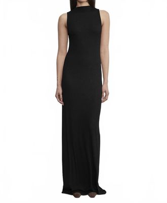 Enza Costa Silk Rib Sleeveless Mockneck Fluid Dress In Black