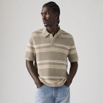 Levi's Laguna Sweater Polo - Mens - XL - Beige / Terrace Stripe Vintage Khaki