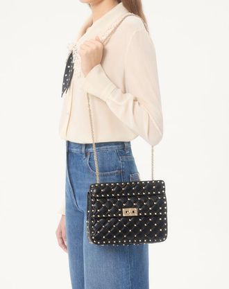 Valentino Garavani Borsa Media Rockstud Spike In Nappa Donna NERO UNI