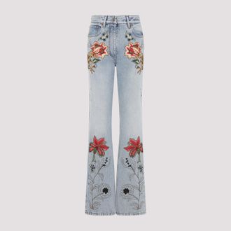 Valentino Denim 5 zakken geborduurde bloemenjeans