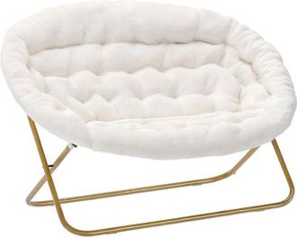 Flash Furniture Contemporary Double Saucer Chair, Ivory Faux Shearling Fabric/Soft Gold Frame