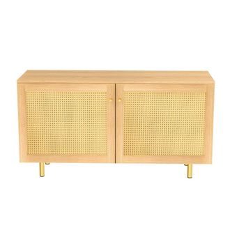 Urban Meuble Aparador de 2 puertas de rat&aacute;n claro efecto madera, 120x40x63cm