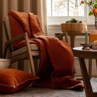 Voyage Maison Haze 100% Cotton Velvet Quilted Throw in Burnt Orange | Size: 140 cm x 200 cm