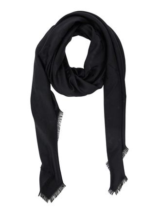 Gucci Womens Scarf With Gg Motif, Black Silk-Wool Scarfs
