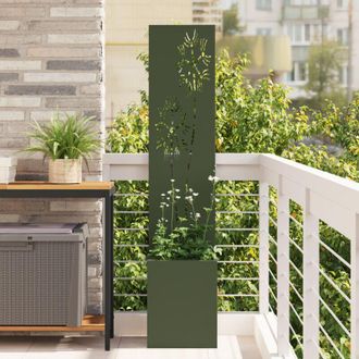 vidaXL Macetero De Jard&iacute;n Con Panel Decorativo Verde Oliva 32 X 140 Cm Vidaxl