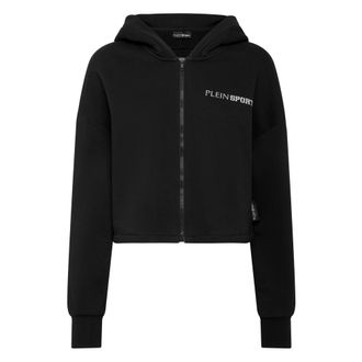 Plein Sport Hooded Sweatjacket Scratch - Dames - Sportshirts - Zwart - L - Katoen - Fitness