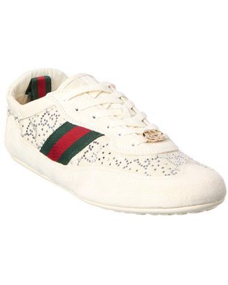 Gucci Gg Shift Crystal Suede & Canvas Sneaker