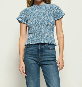 Nation Ltd Evie Smocked Top In Blue Hazy Daisy
