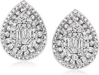 Ross-Simons Diamond Pear-Shaped Cluster Earrings in 14kt White Gold