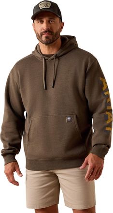 Ariat Mens Rebar Lightweight Logo Hoodie Long Sleeve in Major Brown Heather Wood Thrush, Size X-Large, by Ariat