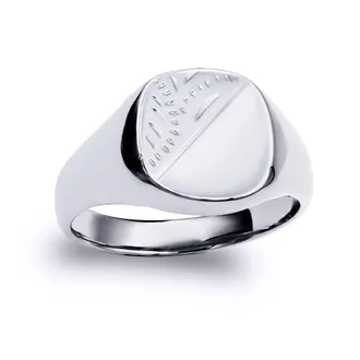 Jewelco London Sterling Silver Engraved Square Cushion Signet Ring | Size: T