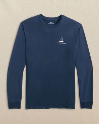 Southern Tide Mens Sailboat Lights Long Sleeve T-Shirt In Dress Blue