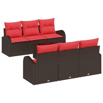 vidaXL Conjunto De Sof&aacute; De Jard&iacute;n 7 Pcs Beige Y Rojo Rat&aacute;n Sint&eacute;tico Vidaxl