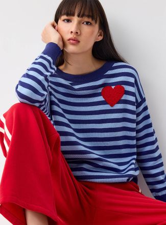 Twik Womens Fleece heart striped sweater
