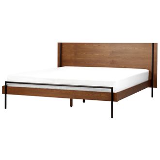 Beliani Cama Con Somier Moderna Con Cabecero Patas De Metal 180 X 200 Cm Madera De Fresno Oscuro Libermont