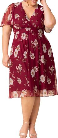 Kiyonna Margot Mesh Cocktail Dress in Raspberry Floral Print at Nordstrom, Size 0X