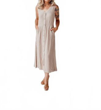 b.young Endless Afternoon Midi Dress In Taupe Stripe