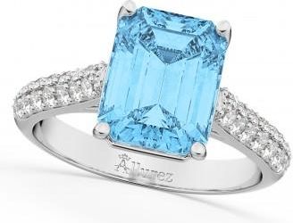 Allurez Emerald-Cut Blue Topaz & Diamond Ring 14k White Gold (5.54ct)