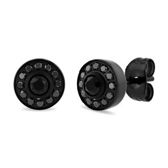Robert Alton 1/2CTW Black Diamond Stainless Steel With Black Finish Mens Round Earrings