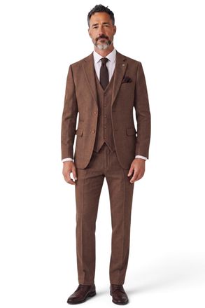 TruClothing Bruin driedelig tweedpak met visgraatmotief voor heren - IM4