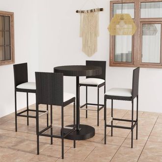 vidaXL Set De Bar Para Jard&iacute;n 5 Pzas Y Cojines Rat&aacute;n Sint&eacute;tico Negro Vidaxl